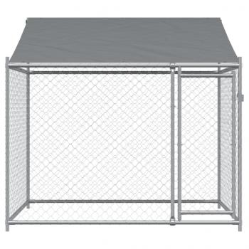 Hundezwinger mit Dach und Tür Grau 2x2x2 m Verzinkter Stahl