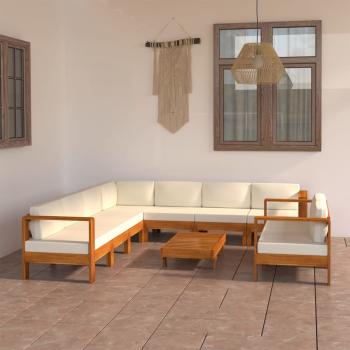 ARDEBO.de - 9-tlg. Garten-Lounge-Set mit Creme Auflagen Massivholz Akazie
