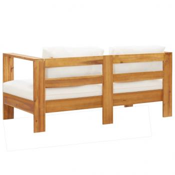 Gartensofa mit Kissen 140 cm Akazien Massivholz Cremeweiß