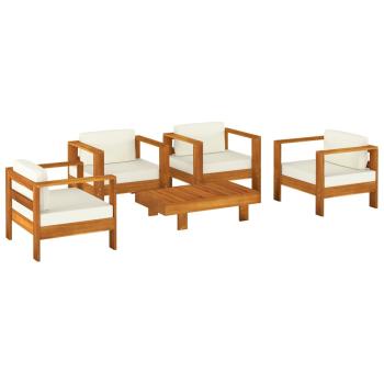ARDEBO.de - 5-tlg. Garten-Lounge-Set mit Cremeweißen Kissen Massivholz
