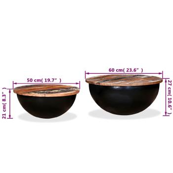 2-tlg. Couchtisch-Set Altholz Massiv Schwarz Schalenform