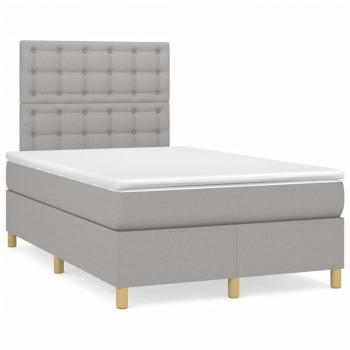 ARDEBO.de - Boxspringbett mit Matratze & LED Hellgrau 120x190 cm Stoff