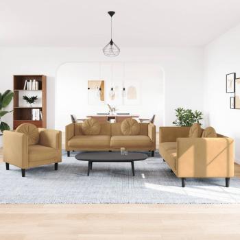 ARDEBO.de - 3-tlg. Sofagarnitur mit Kissen Braun Samt