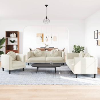 ARDEBO.de - 3-tlg. Sofagarnitur mit Kissen Creme Samt