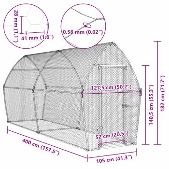 Hühnerkäfig Silbern 400x105x182 cm Verzinkter Stahl