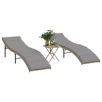 ARDEBO.de - Sonnenliegen 2 Stk. mit Tisch Beige Poly Rattan