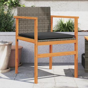 ARDEBO.de - Gartenstühle mit Kissen 2 Stk. Grau Poly Rattan Massivholz