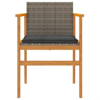 Gartenstühle mit Kissen 2 Stk. Grau Poly Rattan Massivholz