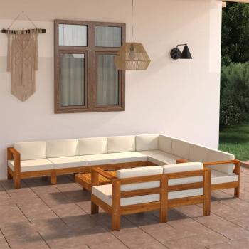 ARDEBO.de - 10-tlg. Garten-Lounge-Set mit Creme Auflagen Massivholz Akazie