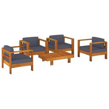 ARDEBO.de - 5-tlg. Garten-Lounge-Set mit Dunkelgrauen Kissen Massivholz