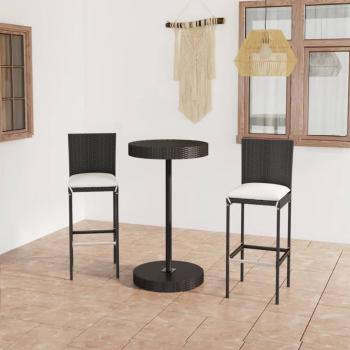 ARDEBO.de - 3-tlg. Gartenbar-Set mit Kissen Poly Rattan Schwarz