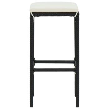 Barhocker mit Kissen 3 Stk. Schwarz Poly Rattan