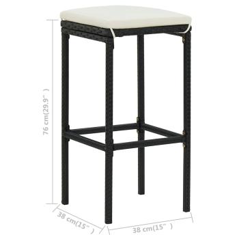 Barhocker mit Kissen 3 Stk. Schwarz Poly Rattan