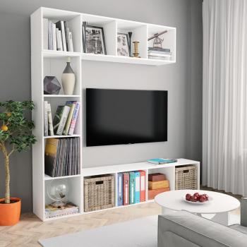 ARDEBO.de - 3-tlg. Bücher-/TV-Schrank Set Weiß 180×30×180 cm