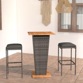 ARDEBO.de - 3-tlg. Gartenbar-Set mit Kissen Poly Rattan Grau