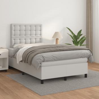 Boxspringbett mit Matratze Weiß 120x190 cm Kunstleder