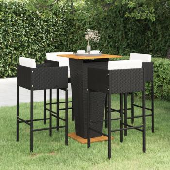 ARDEBO.de - 5-tlg. Gartenbar-Set mit Kissen Poly Rattan Schwarz