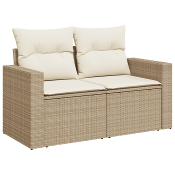 3-tlg. Garten-Sofagarnitur mit Kissen Beige Poly Rattan