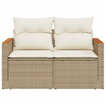 Gartensofa mit Kissen 2-Sitzer Beige Poly Rattan