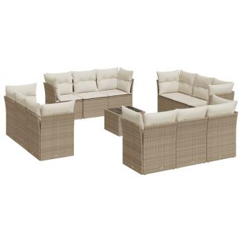 ARDEBO.de - 13-tlg. Garten-Sofagarnitur mit Kissen Beige Poly Rattan