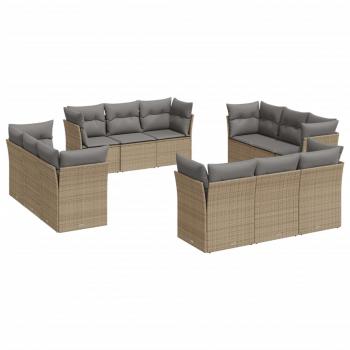 ARDEBO.de - 12-tlg. Garten-Sofagarnitur mit Kissen Beige Poly Rattan