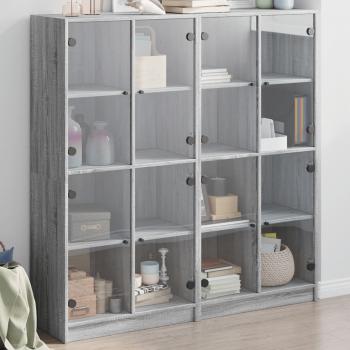 ARDEBO.de - Bücherschrank mit Türen Grau Sonoma 136x37x142 cm Holzwerkstoff