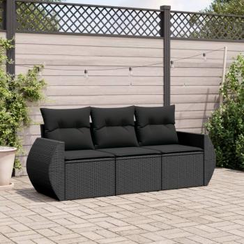 ARDEBO.de - 3-tlg. Garten-Sofagarnitur mit Kissen Schwarz Poly Rattan