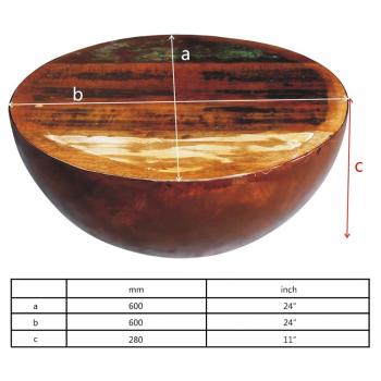 Couchtisch Schalenform mit Stahlboden Altholz Massiv 