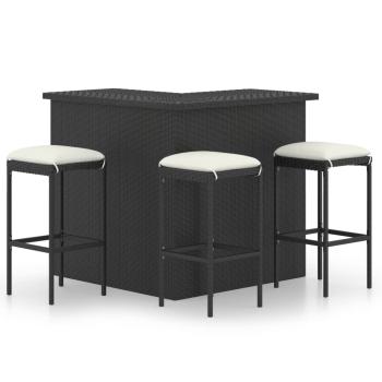 ARDEBO.de - 4-tlg. Gartenbar-Set mit Kissen Poly Rattan Schwarz
