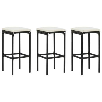 4-tlg. Gartenbar-Set mit Kissen Poly Rattan Schwarz