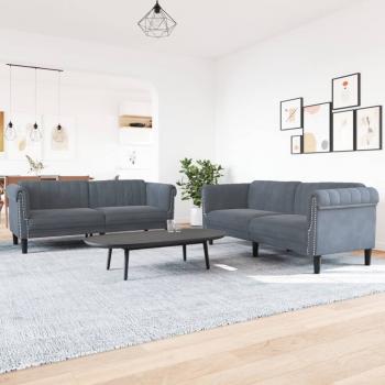 ARDEBO.de - 2-tlg. Sofagarnitur Dunkelgrau Samt