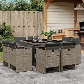 ARDEBO.de - 9-tlg. Garten-Essgruppe mit Kissen Grau Poly Rattan