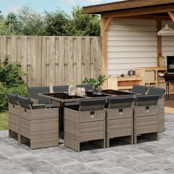 ARDEBO.de - 11-tlg. Garten-Essgruppe mit Kissen Grau Poly Rattan