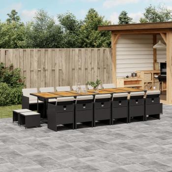ARDEBO.de - 17-tlg. Garten-Essgruppe mit Kissen Schwarz Poly Rattan