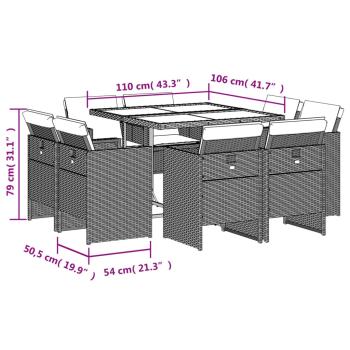 ARDEBO.de - 9-tlg. Garten-Essgruppe mit Kissen Beige Poly Rattan