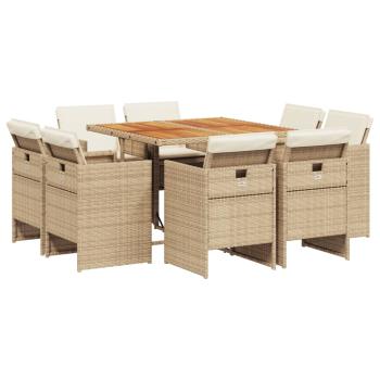 9-tlg. Garten-Essgruppe mit Kissen Beige Poly Rattan