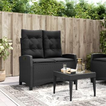 ARDEBO.de - Gartenbank Verstellbar mit Kissen Schwarz Poly Rattan
