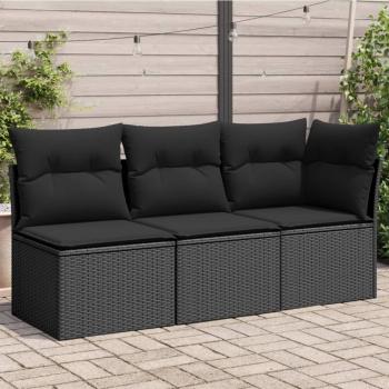 ARDEBO.de - Gartensofa mit Kissen 3-Sitzer Schwarz Poly Rattan