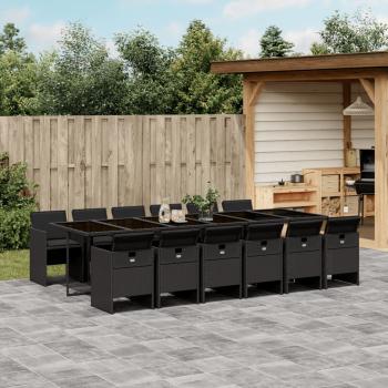 ARDEBO.de - 13-tlg. Garten-Essgruppe mit Kissen Schwarz Poly Rattan