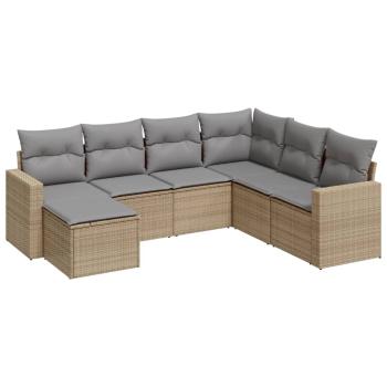 ARDEBO.de - 7-tlg. Garten-Sofagarnitur mit Kissen Beige Poly Rattan