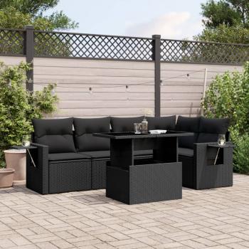 ARDEBO.de - 6-tlg. Garten-Sofagarnitur mit Kissen Schwarz Poly Rattan