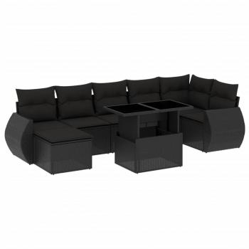 8-tlg. Garten-Sofagarnitur mit Kissen Schwarz Poly Rattan
