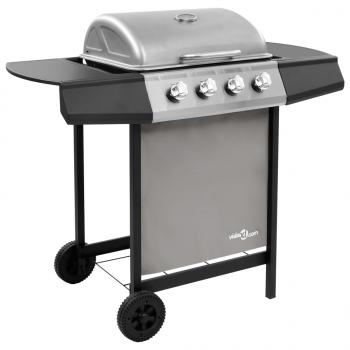 ARDEBO.de - Gasgrill mit 4 Flammen Schwarz und Silbern