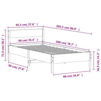 Massivholzbett ohne Matratze Wachsbraun 90x200 Kiefernholz