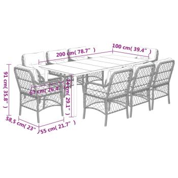 9-tlg. Garten-Essgruppe mit Kissen Hellgrau Poly Rattan