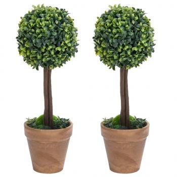 ARDEBO.de - Künstliche Buchsbäume 2 Stk. mit Topf Kugelform Grün 33 cm