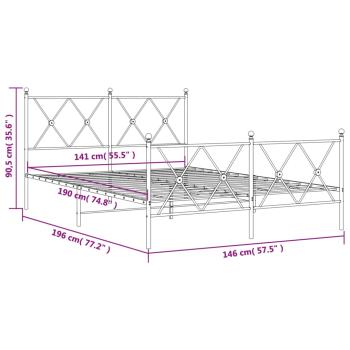 Bettgestell mit Kopf- und Fußteil Metall Weiß 140x190 cm