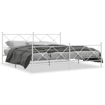 ARDEBO.de - Bettgestell mit Kopf- und Fußteil Metall Weiß 200x200 cm