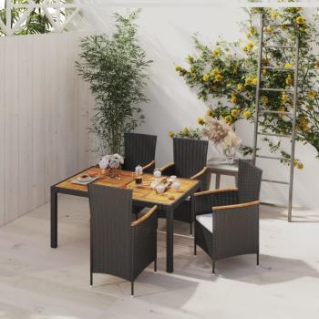 ARDEBO.de - 5-tlg. Garten-Essgruppe mit Kissen Poly Rattan Schwarz