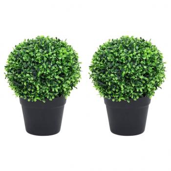 ARDEBO.de - Künstliche Buchsbäume 2 Stk. mit Topf Kugelform Grün 37 cm